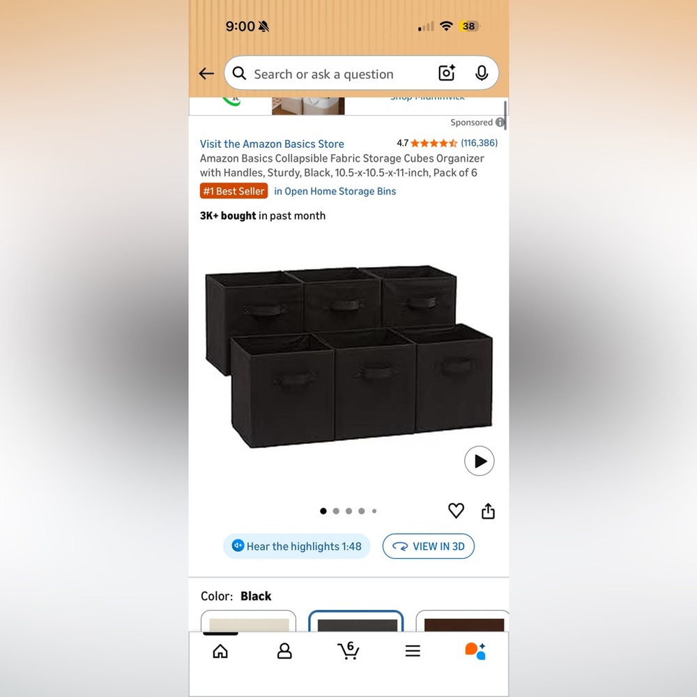 Black Collapsible Storage Cubes